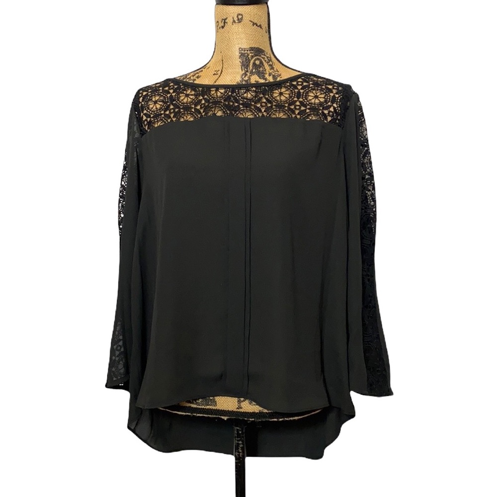 Black Scoop Neck Lace Blouse L